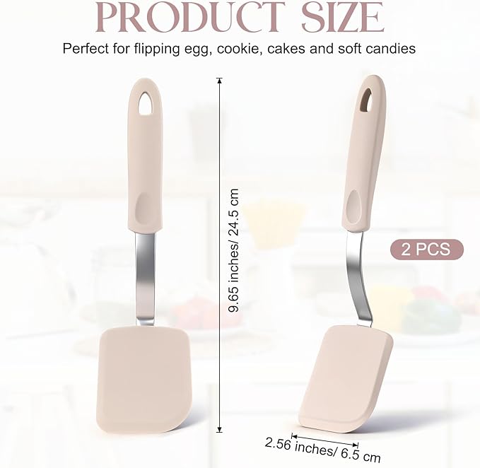 Yetene 2 Pcs Mini Silicone Cookie Brownie Spatula,Solid Flat,Khaki
