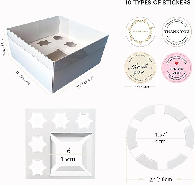 SAHROO Bento Cake and Cupcake Box 4-inch Cake and 5 Cupcakes Box 10 Sets for Family Dinner Birthday Party Picnic Gift