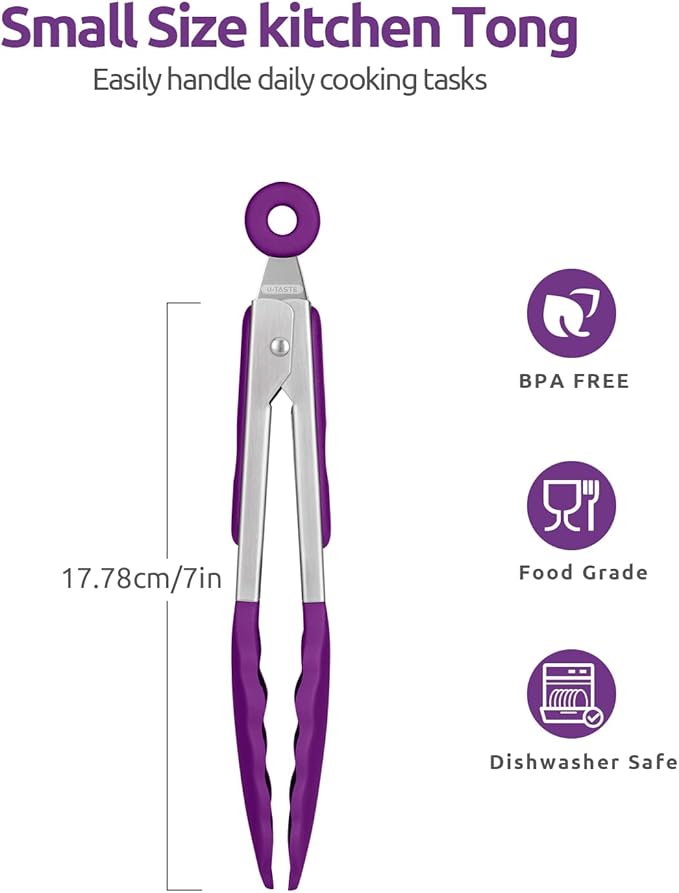 U-Taste Kitchen Tong for Cooking, 600ºF Heat-Resistant Tps, 7in/Purple