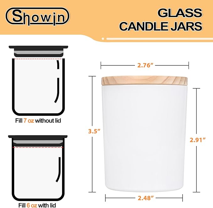 SHOWIN Thick Candle Jars for Making Candles 16 Pcs, 7 OZ Empty Jars with Wood Lids for Candle Making, Sample Container, Glossy White