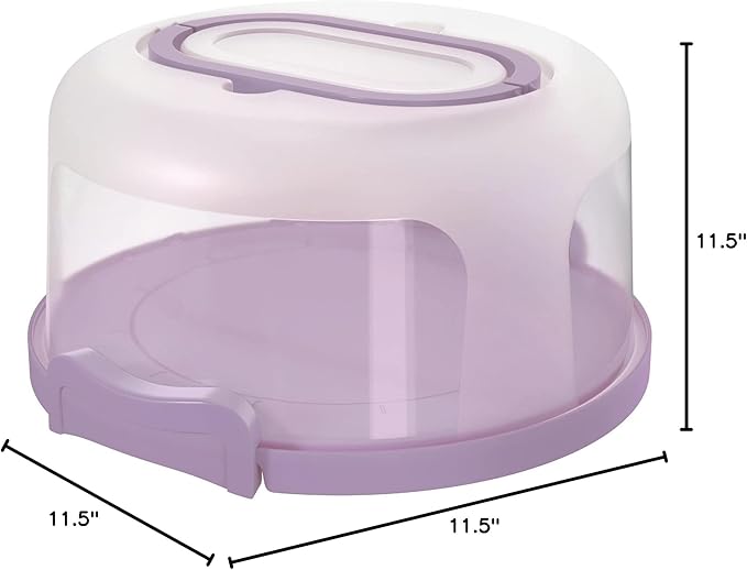 Top Shelf Elements Round Cake Carrier Two Sided Cake Holder Serves as Five Section Serving Tray, Portable Cake Stand Fits 10 inch Cake, Cake Box Comes With Handle, Cake Container Holds Pies (Lilac)