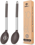 BUNDLEPRO Silicone Cooking Spoons for Non Stick Cookware, 2 Pack, Chocolate