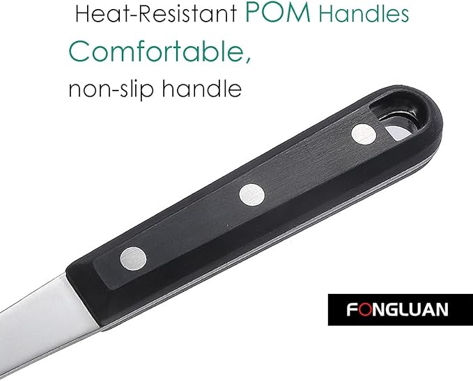 FONGLUAN Stainless Steel Cooking Slotted Turner/Spatula Heat-Resistant POM Handles Heavy Duty Metal Kitchen Spatulas For Cooking & Serving