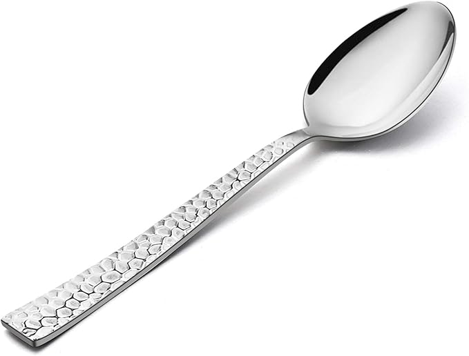 E-far Teaspoon Set of 12, 6.7 Inch Hammered Stainless Steel Spoons for Kitchen or Restaurant, Non-toxic & Mirror Polished, Squared Edge & Dishwasher Safe