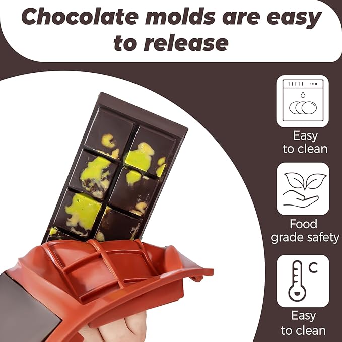 UWILLION Chocolate Bar Mold Deep Dubai 1 Inch 2 Pcs Pistachio Chocolate Bar Silicone Thick Mold for Stuffed Bar, Large Candy Bar Mould for Filling
