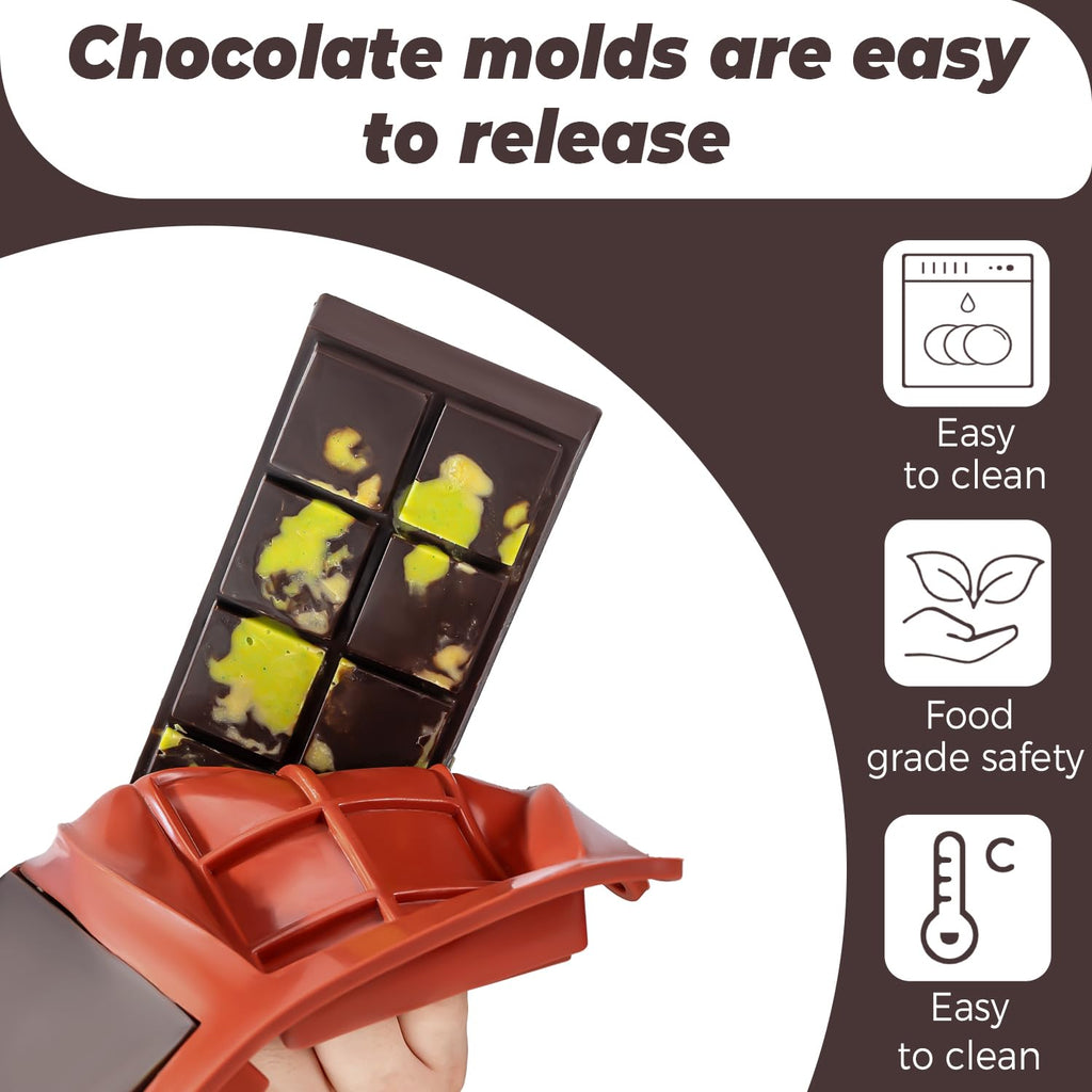 UWILLION Chocolate Bar Mold Deep Dubai 1 Inch Pistachio Chocolate Bar Silicone Thick Mold for Stuffed Bar, Large Candy Bar Mould for Filling