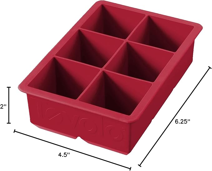 Tovolo Large 2” King Cube Ice Tray Cayenne Red Ice Cube Trays for Whiskey Cocktails Smoothies, Big Square Ice Cube Mold Silicone Freezer Tray for Perfect Rock Cubes BPA Free Dishwasher Safe