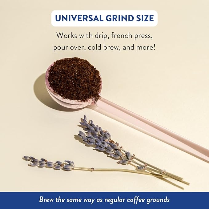 Organic Lavender Ground Coffee | Real Lavender Flower | Medium Roast, Organic Flavored Coffee | Smooth Low-Acid | Perfect for Drip, Pour Over or Cold Brew | 8 oz, 22 Servings