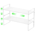 LOCVCDA Expandable Kitchen Cabinet Storage Shelf, Stackable Metal Pantry Storage Shelves Organizer, Adjustable Height Counter Spice Rack for Kitchen Cabinet, Countertop, Pantry and Office