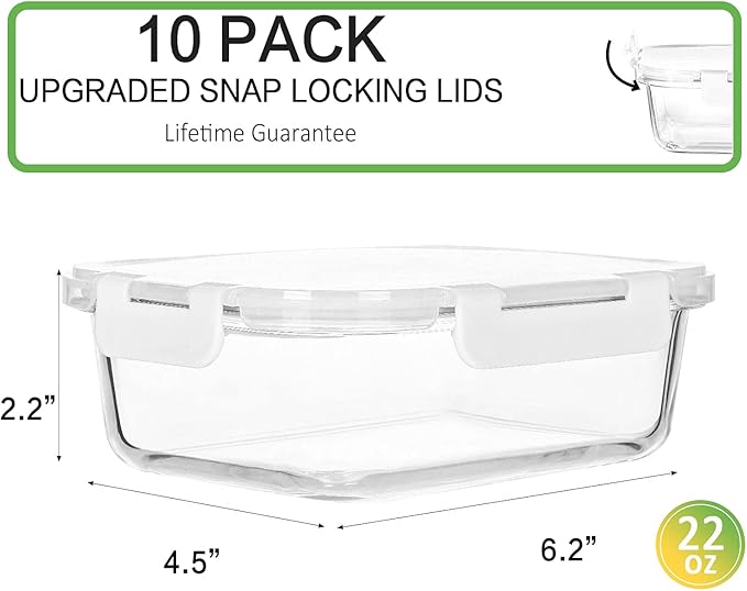 M MCIRCO 10 Pack,22 oz Glass Food Storage Containers with lids, White