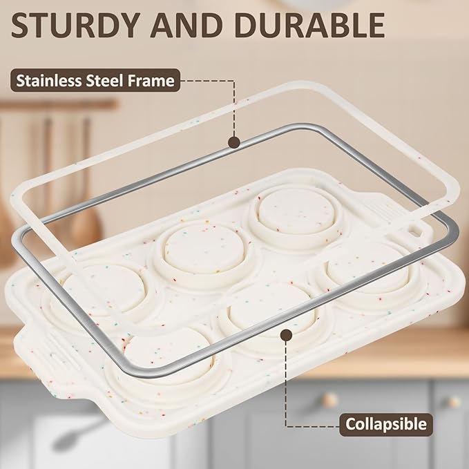 2 Pack Silicone Muffin Pan - Non Stick Collapsible Metal-Reinforced Frame Cupcake Pan with Handles 6 Cup Regular, BPA Free Cupcake and Medium Muffin Tray, Baking Pan Molds for Oven Dishwasher Safe