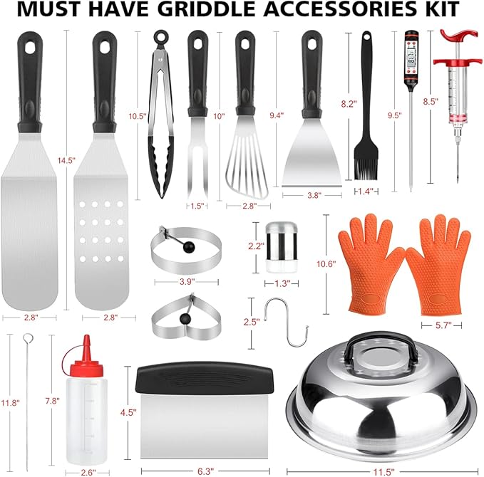 Luyata 39PCS Griddle Accessorie Kits, Outdoor Grilling Tools for Blackstone and Camp Chef, Stainless Steel BBQ Accessorie Grill Spatula Set With Basting Cover Chopper, Scraper, Bottle, Tongs, Egg Mold