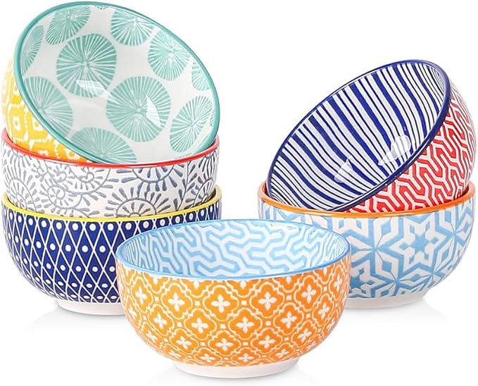 Selamica Ceramic 4 OZ Dipping Bowls Set of 6, Assorted Colors