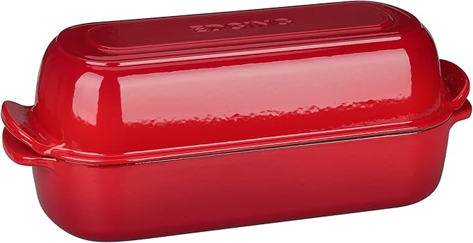 EDGING CASTING Enameled Cast Iron Loaf Pan with Lid, Bread pan, Dutch Oven Bread pan for Homemade Sourdough Bread Baking, 12.5x5.5 inch, 5qt, Red