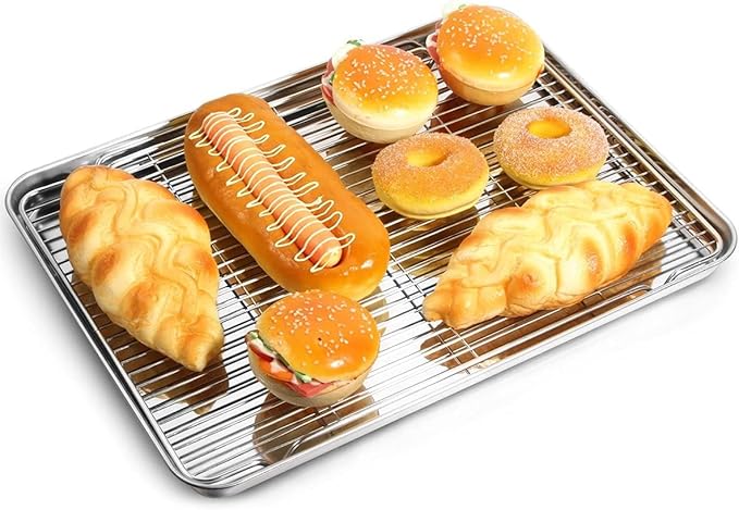 Baking Sheet with Rack Set, Stainless Steel Cookie Sheet with Cooling Rack