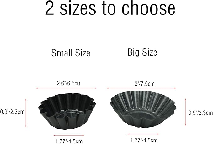 Proshopping 12 Pack Egg Tart Pan, Small Nonstick Carbon Steel Tartlet Tins