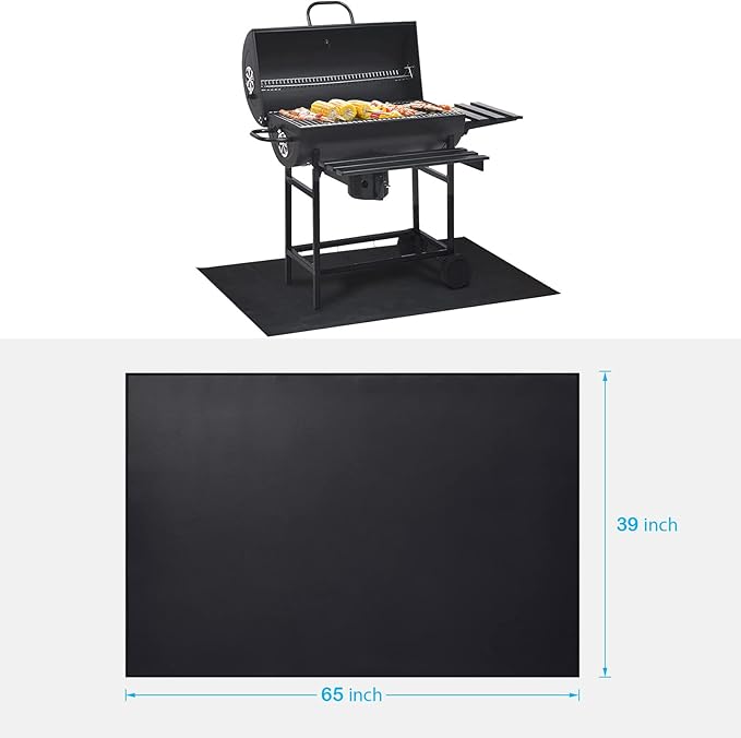 Cvtayn Under BBQ Grill Mat for Outdoor Charcoal, Flat Top, Smokers, Gas Grills 65×39 Inch. Fireproof Mat Protector Deck Patio Grass.Indoor Fireplace Mat Prevents Ember Damage Wood Floor,Fire Pit Mat