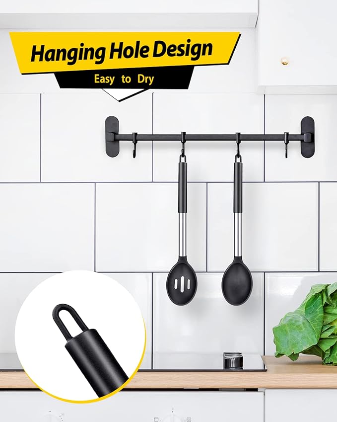 BUNDLEPRO Silicone Cooking Spoons for Non Stick Cookware, 2 Pack, Black
