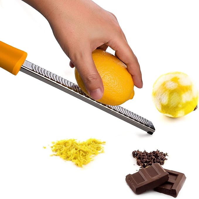 8-Inch Lemon Zester & Cheese Grater, 18/8 Stainless Steel, Orange