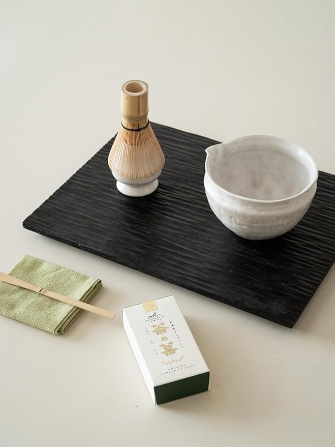 WUSEI Matcha Set with Handmade Ceramic Bowl & Bamboo Whisk, Pearl Gray,6-Pc