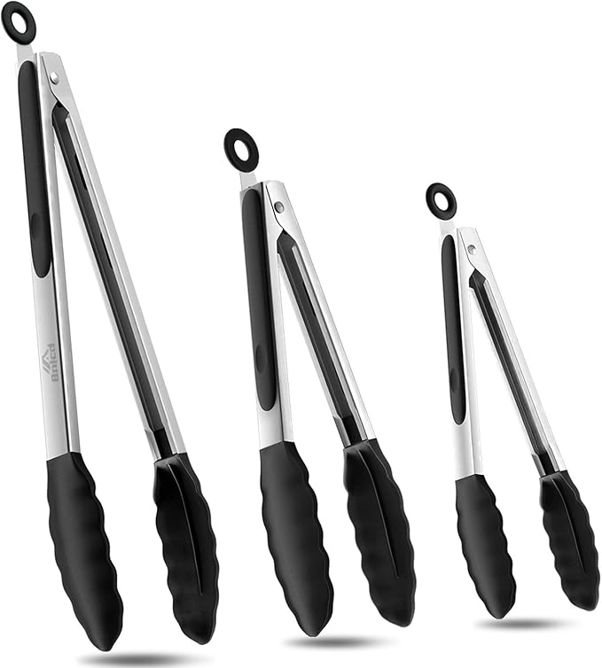 Bnlcd Good Grip Cooking Tongs with Silicone Tips, Set of 3-7" 9" and 12"