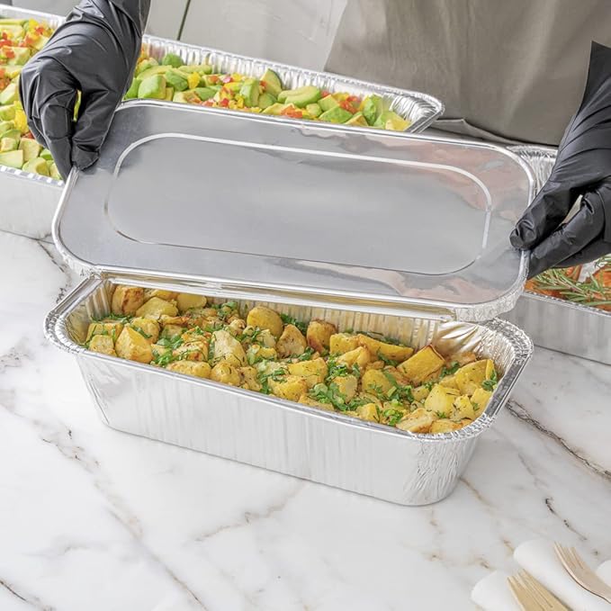 Restaurantware Aluminum Pan Cover 25 Count 12.69 x 6.56 Inch Oven Friendly Disposable Pan Lid 1/3 Size Foil Lid Temperature-Sealing Silver For Catering And Food Storage