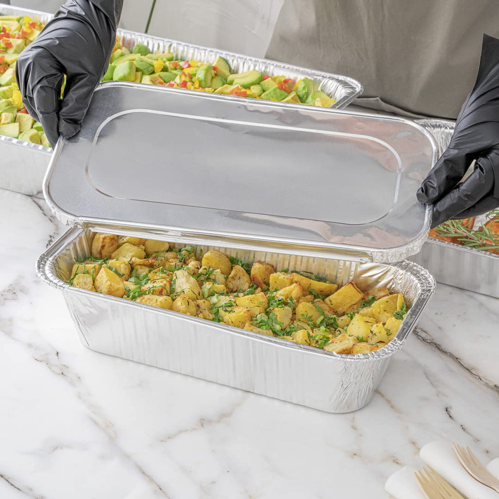 Restaurantware Aluminum Pan Cover 25 Count 12.69 x 6.56 Inch Oven Friendly Disposable Pan Lid 1/3 Size Foil Lid Temperature-Sealing Silver For Catering And Food Storage
