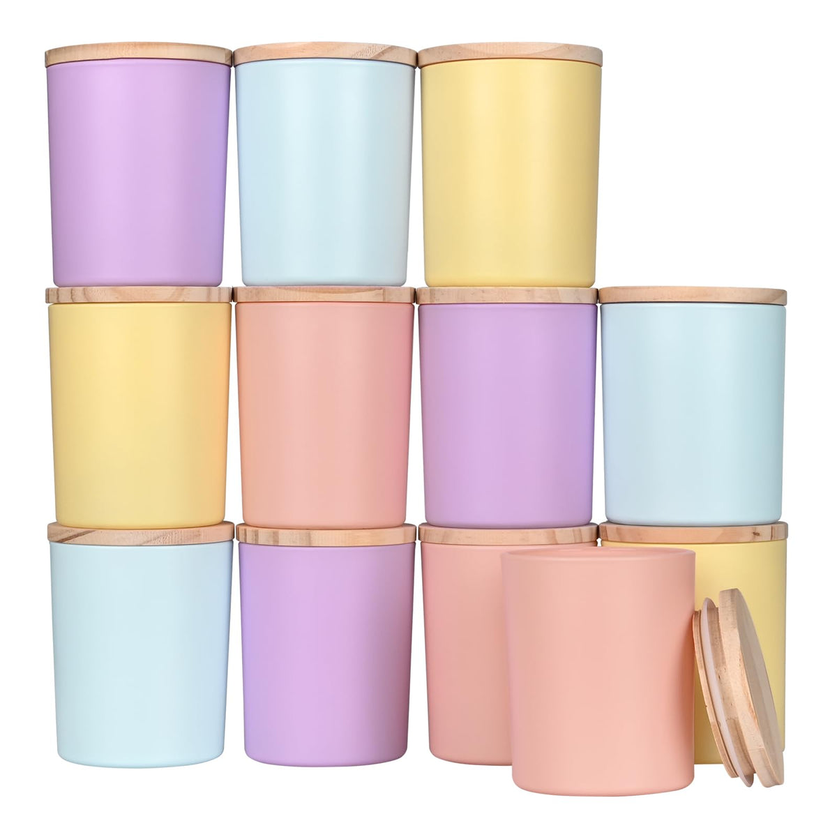 SHOWIN Thick Candle Jars for Making Candles 12 Pcs, 7 OZ Empty Jars with Wood Lids for Candle Making, Sample Container, Clear