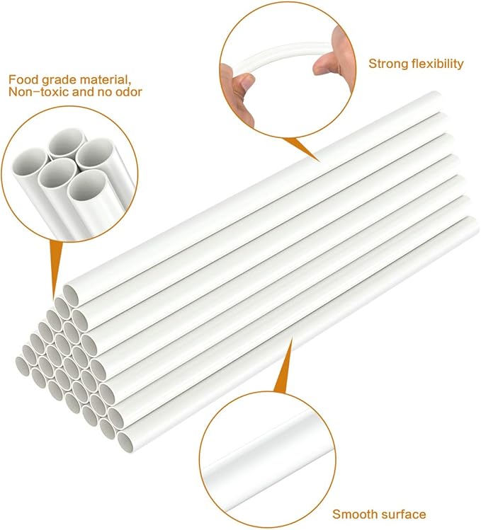 FurRain White Plastic Cake Dowel Rods for Tiered Cake Construction and Stacking Supporting Cake Round Dowels Straws with 0.4 Inch Diameter (9.5 Inch Length)