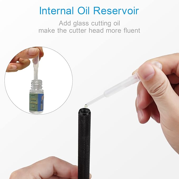 Glass Cutter 2mm-20mm, Glass Cutting Tool with Glass Oil & 3 Carbide Heads