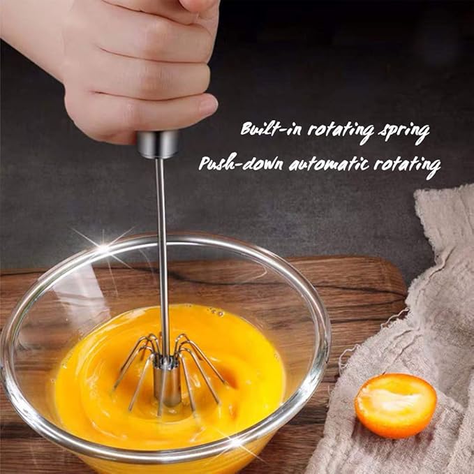 Digead Stainless Steel Egg Whisk, Hand Push Rotary Whisk Blender, Versatile Milk Frother, Hand Push Mixer Stirrer for Blending, Whisking, Beating & Stirring (12in)