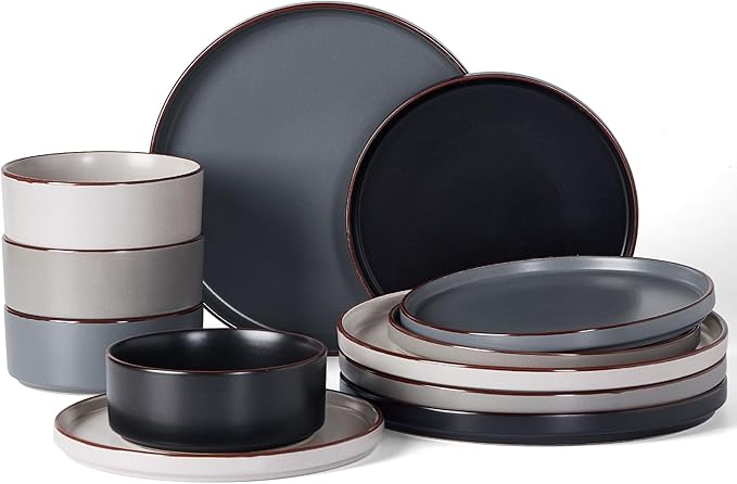 Famiware Nebula Ridge 12-Piece Stoneware Dinnerware Set, Multi-color