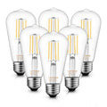 ST19 Dimmable LED Edison Bulb, 5.5W (60W Equivalent) 500LM CRI 95+, 4000K Cool White, E26 Medium Base Vintage Filament, Clear Glass, Standard Type A Lamp for Kitchen, Bathroom, Bedroom, 6 Pack