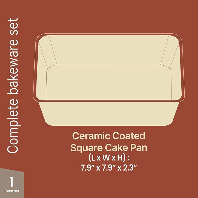 Bakken- Swiss Square Cake Pan - Aluminized Steel, Ceramic Non-Stick Coating, Non-Toxic, Ideal Size, Heavy-Duty, Elevate Your Baking with Durability and Style!