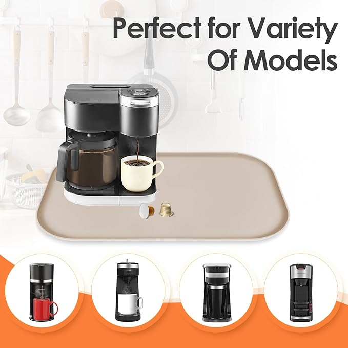 Silicone Coffee Maker Mat with Lip for Countertops, 24'' x 16'', Khaki