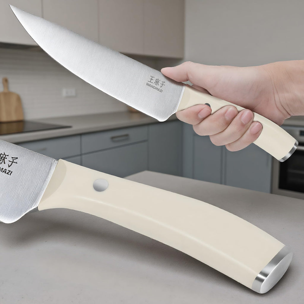 WANGMAZI 15-Pcs Knife Block Set, High Carbon Steel