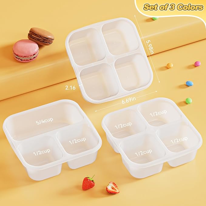 Canfanni 6 Pcs Snack Box Container Set, Reusable 3&4 Compartment Meal Prep Snack Containers for Adults Kids Toddler, BPA-Free Divided Lunchable Container for School, Work and Travel (All Transparent)