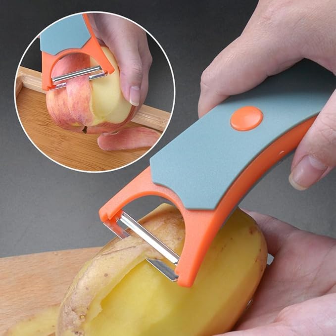 2 In 1 Fruit Peeler,Peeling and shredding Vegetables Potato Vegetable Peeler Carbon Steel Blade,Multi Function Stainless Steel Vegetable Peeler with Straight and Serrated Blades (2PCS-A)
