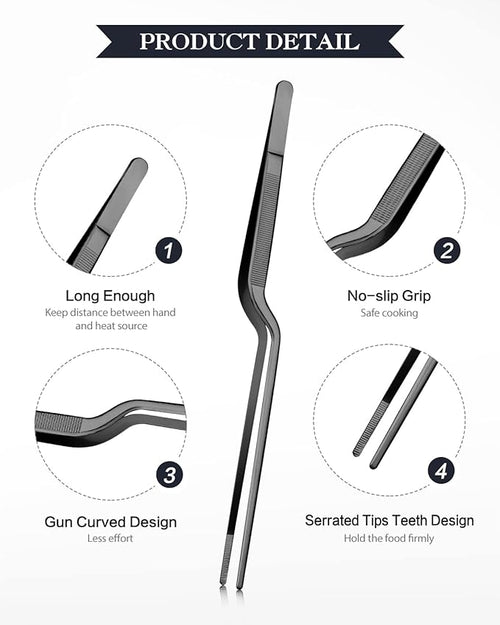 10-inch Cooking Tweezer and Offset Tweezer Set, Tongs Precision Serrated Tips, Stainless Steel Professional Chef Tweezer Kitchen Tools for BBQ, Plating and Serving