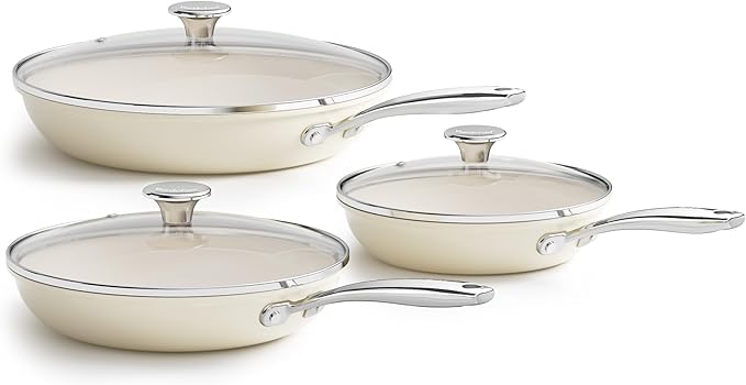 Redchef Nonstick 6-Piece Fry Pan Set, 8, 9.5, and 11 Inch Frying Pans with Tempered Glass Lids, Stay-Cool Handles, Dishwasher & Oven Safe, Induction Safe, Compatible with All Cooktops