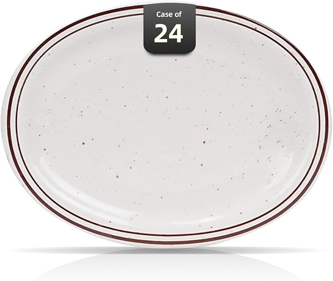 IRESTAURANT PLUS Stoneware Narrow Rim Commercial Grade Dinnerware (Brown Speckle, Platter 9.5" x 7.25")