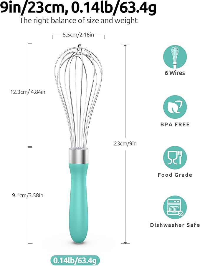U-Taste Wire Whisk for Cooking, 18/10 Stainless Steel Wisk, S/Aqua Sky