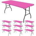 10 Pack Fitted Tablecloth for 8 Foot Rectangle Tables, Hot Pink Elastic Outdoor Picnic Table Cover, Washable Stretch Folding Table Cloths 8 ft for Camping Party Patio Kitchen Banquet, 30" W x 96" L