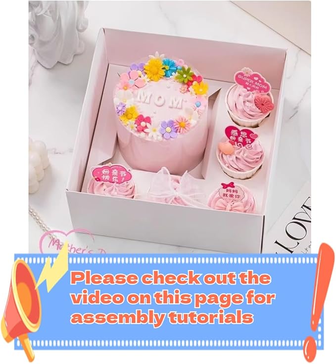 SAHROO Bento Cake and Cupcake Box 4-inch Cake and 5 Cupcakes Box 10 Sets for Family Dinner Birthday Party Picnic Gift