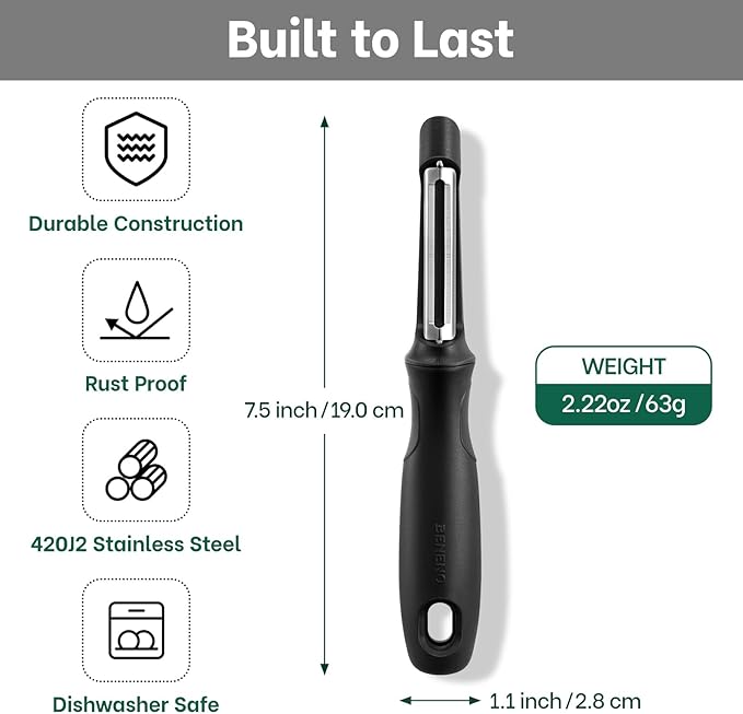 Beneno Swivel Vegetable Peeler, Premium Smooth Peeling Potato Peeler, Black