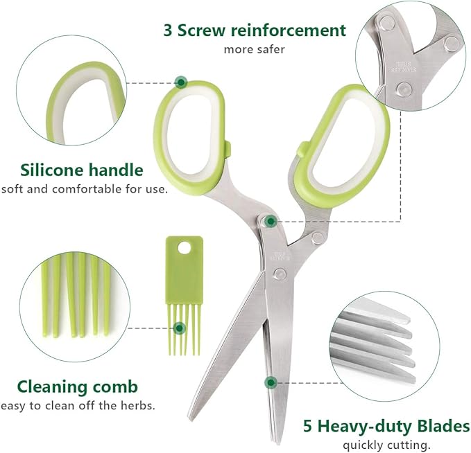 Luxiv Herb Scissors And Stripper Set, 5-Blade Stainless Steel Kitchen Tools