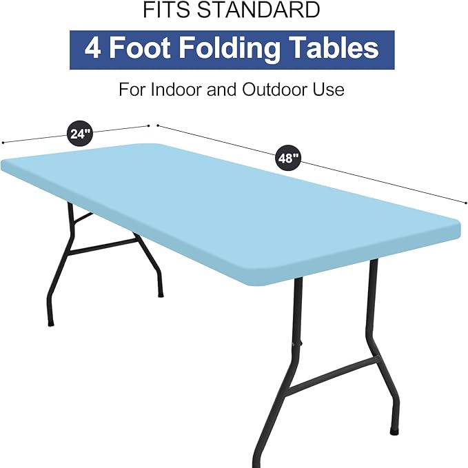homing Rectangle Table Cloth Cover, Water-Resistant Polyester Elastic Fitted Tablecloth, Fits for 4 Foot Folding Tables, Washable Table Protector for Picnic, Camping, Outdoor (Light Blue, 24" x 48")