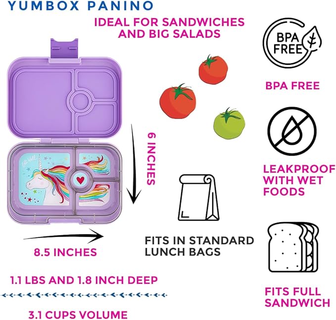 Yumbox Panino Leakproof Bento Lunch Box - Lavande Purple Unicorn