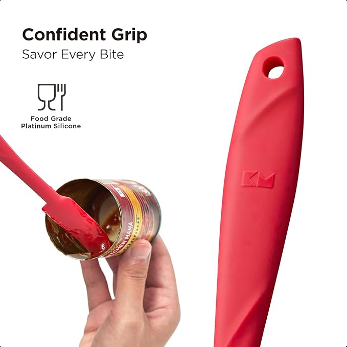 Kitchen Mama WaltzGrip Platinum Silicone Jar and Can Spatula Set, Red