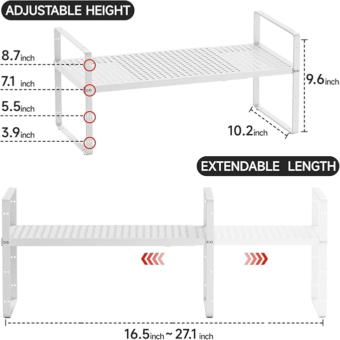 jkxoo Expandable Cabinet Shelf Organizers, 16.5"~27''L, White